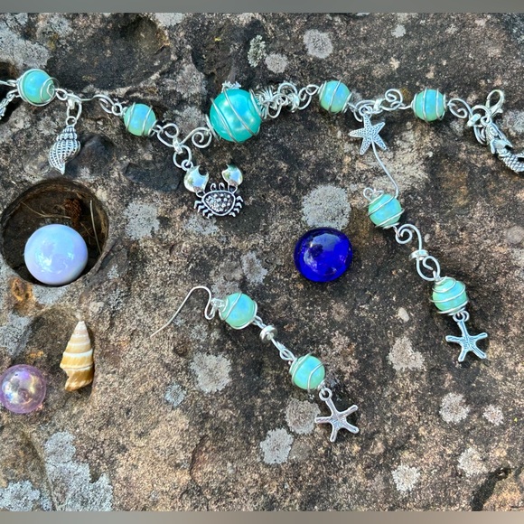 Siren Wire Wrapped Beads Bracelet & Earrings - Picture 2 of 12